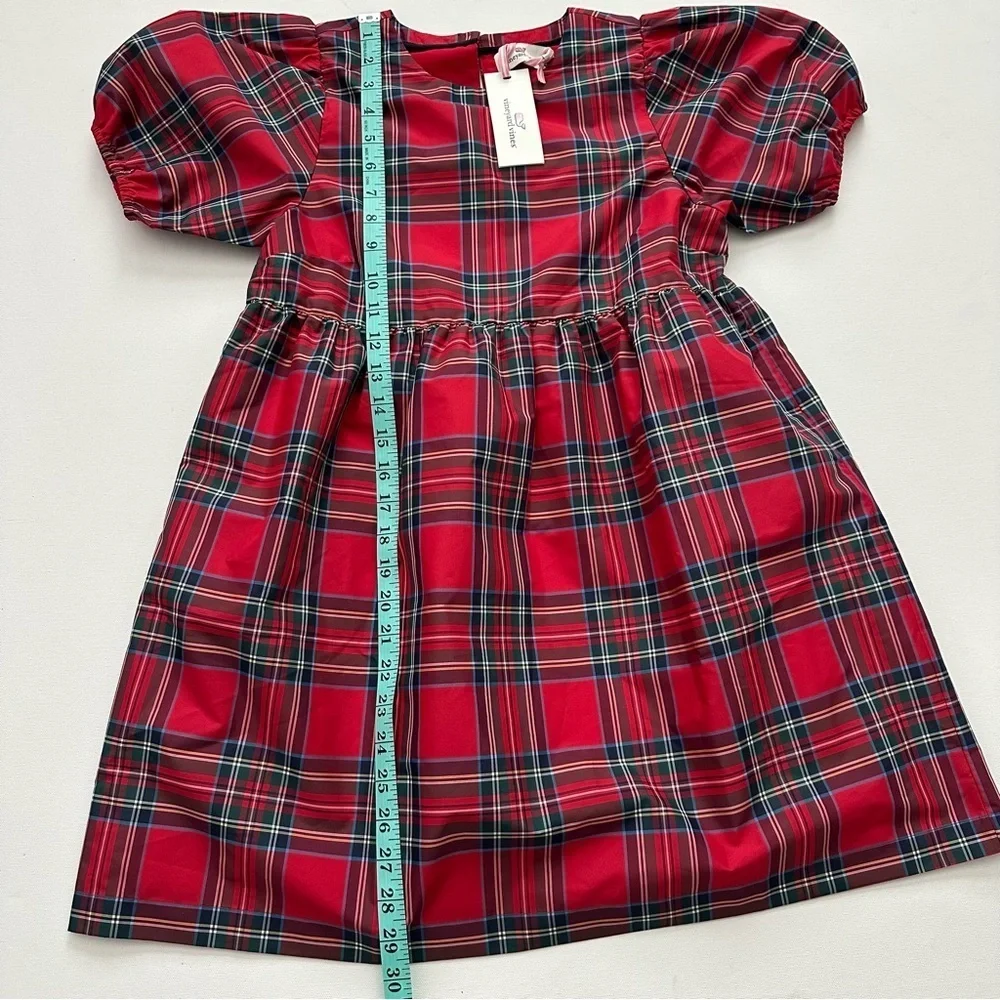 VINEYARDS VINES Girl's Plaid Taffeta Puff Sleeve Dress Size M